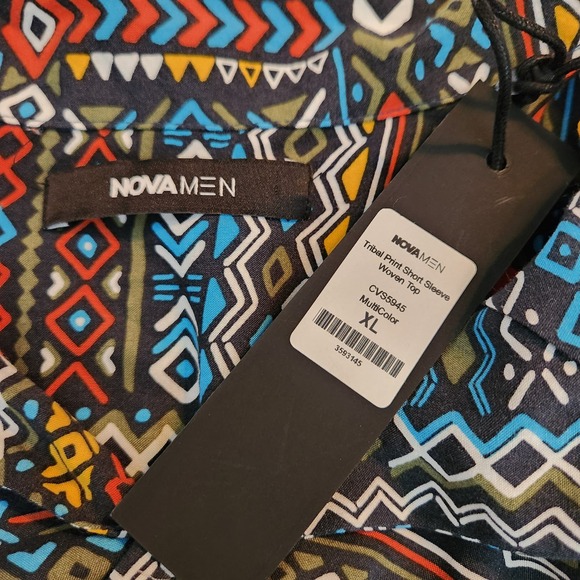 Nova Men Size XL NWT Tribal Multicolor Button Front Casual Shirt NovaMen - Picture 3 of 5